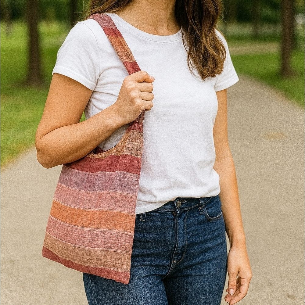 Hippie Bohemian India Festival Ethnic Woven Stripe Peddler Hobo Bag Oranges